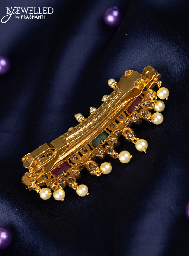 Antique hair clips medium size with kemp & cz stones and pearl hangings