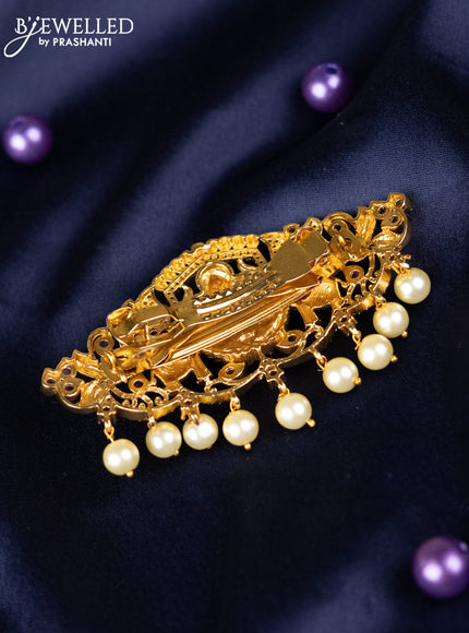 Antique hair clips medium size lakshmi design with kemp & cz stones and pearl hangings
