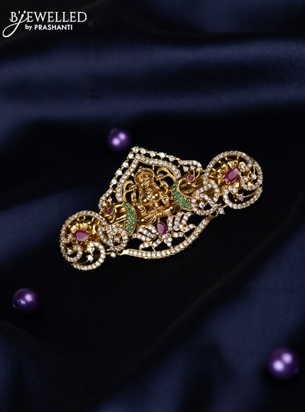 Antique hair clips medium size lakshmi design with kemp and cz stones