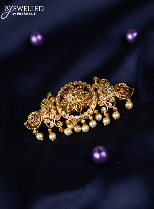 Antique hair clips small size with kemp & cz stones and pearl hangings