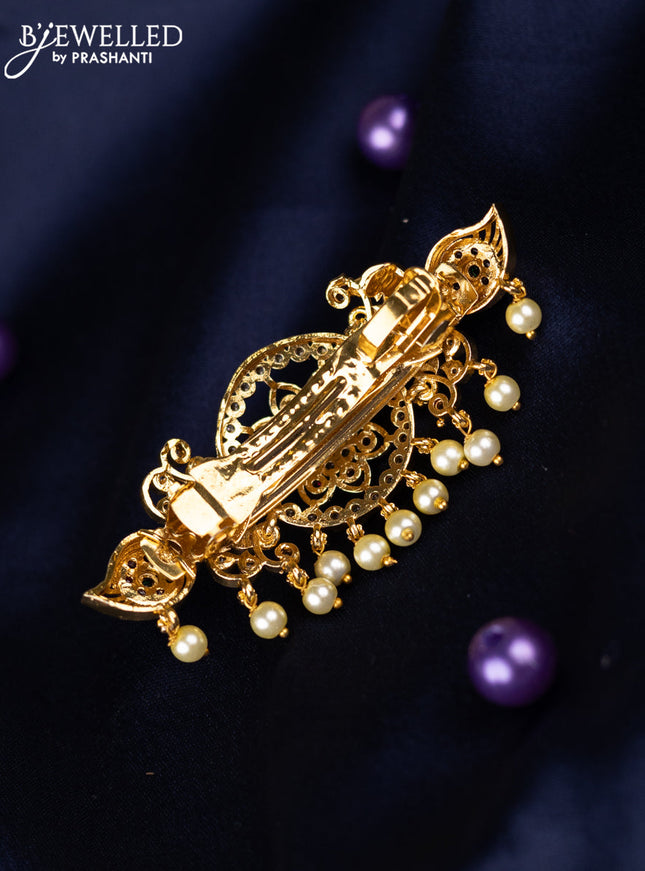 Antique hair clips small size with kemp & cz stones and pearl hangings