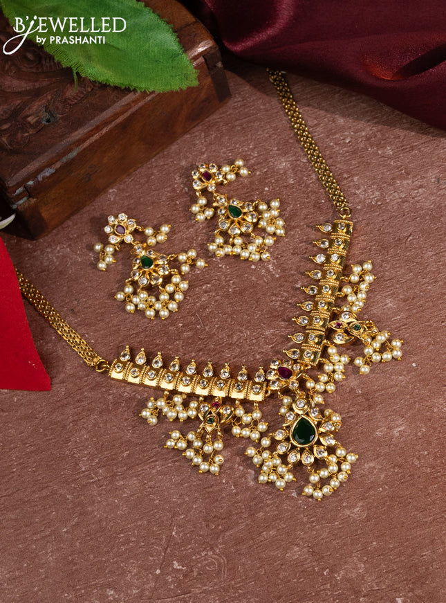 Antique choker with kemp & cz stones and pearl hangings