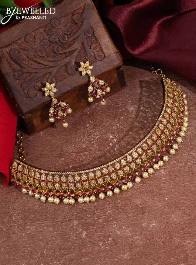 Antique choker with kemp & cz stones and pearl hangings