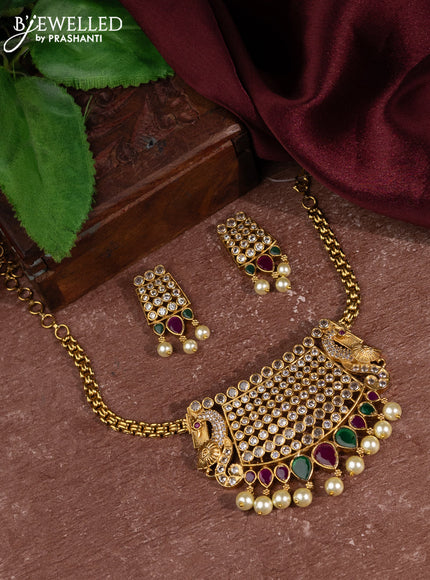 Antique choker peacock design with kemp & cz stones and pearl hangings