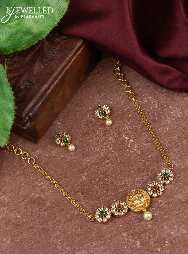 Antique choker lakshmi design with kemp & cz stones and pearl hanging