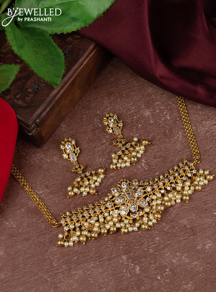 Antique choker with cz stones and pearl & golden beads hangings