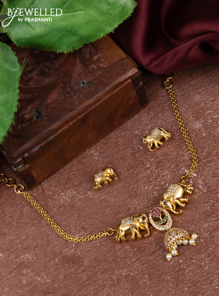 Antique choker elephant design with kemp & cz stones and pearl hangings