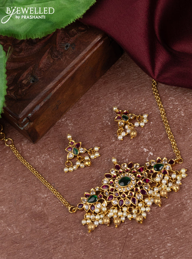 Antique choker with kemp & cz stones and pearl & golden beads hangings