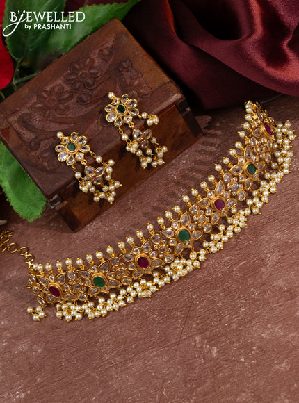 Antique choker with kemp & cz stones and pearl hangings