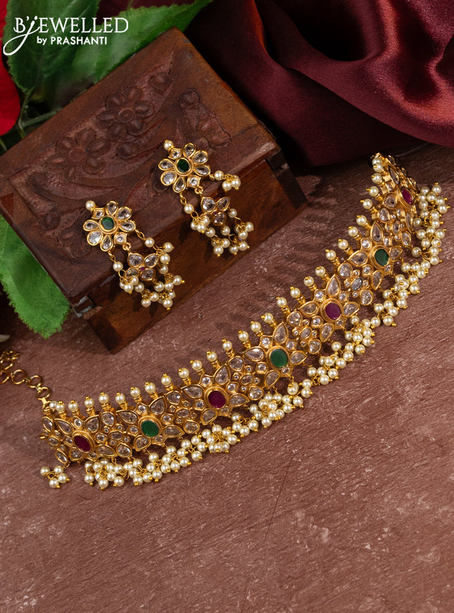 Antique choker with kemp & cz stones and pearl hangings