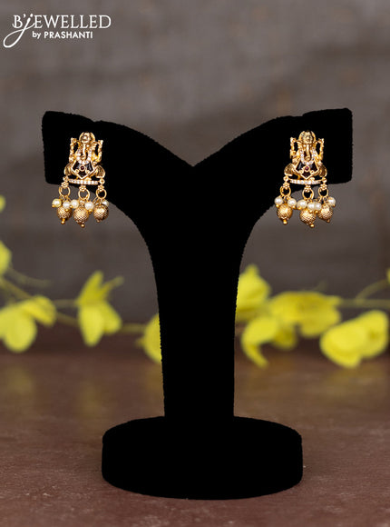 Pearl necklace ganesha pendant with ruby & cz stones and pearl & golden beads hangings