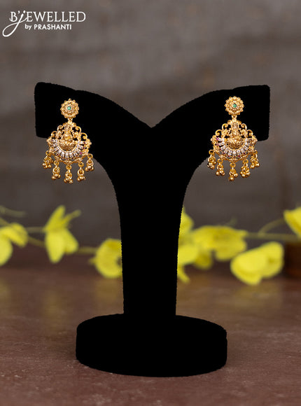 Pearl necklace lakshmi pendant with kemp & cz stones and pearl hangings