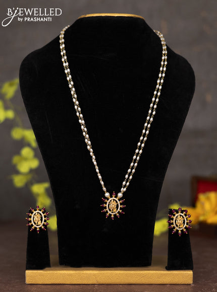 Pearl necklace radha krishna pendant with cz stones and pink beads