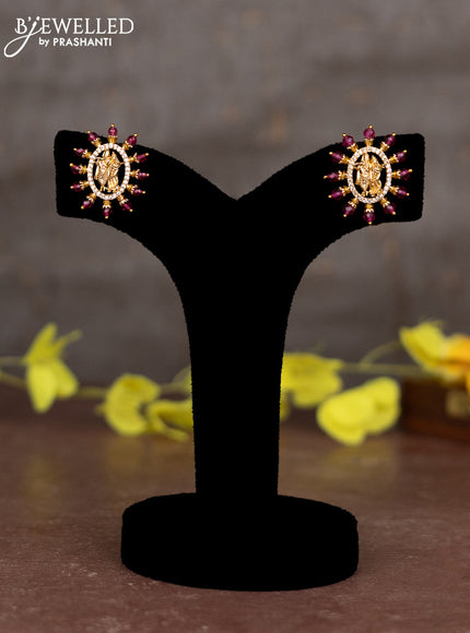 Pearl necklace radha krishna pendant with cz stones and pink beads