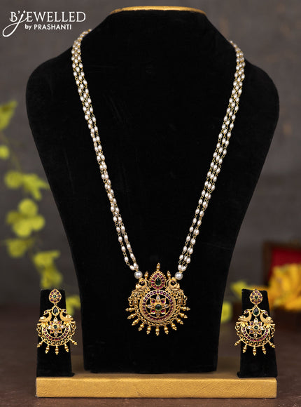 Pearl necklace peacock design with kemp and cz stones