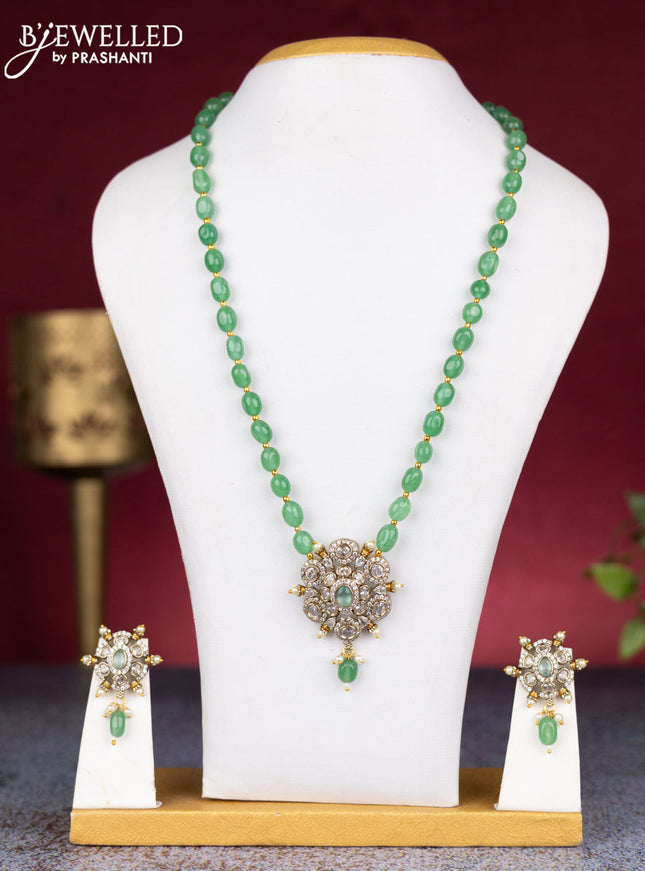 Beaded mint green necklace with cz stones and pearl & beads hangings in victorian finish