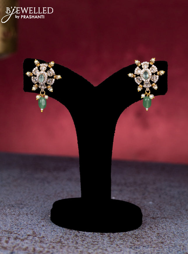 Beaded mint green necklace with cz stones and pearl & beads hangings in victorian finish