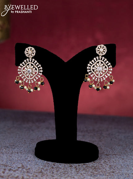 Beaded triple layer black necklace with cz stones and pearl & beads hangings in victorian finish