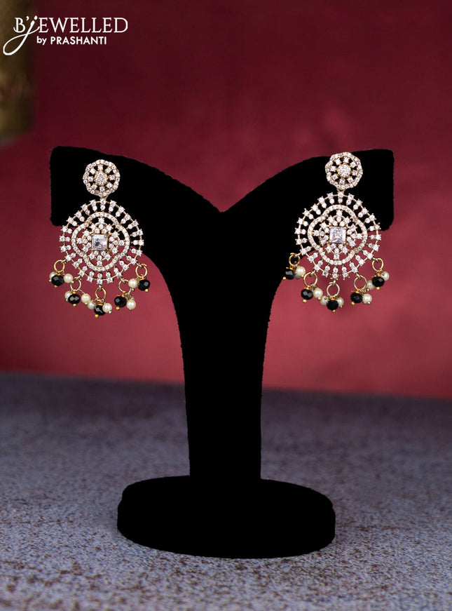 Beaded triple layer black necklace with cz stones and pearl & beads hangings in victorian finish