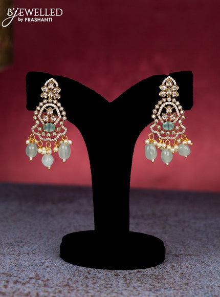 Beaded double layer mint green necklace peacock design with cz stones and beads hangings in victorian finish