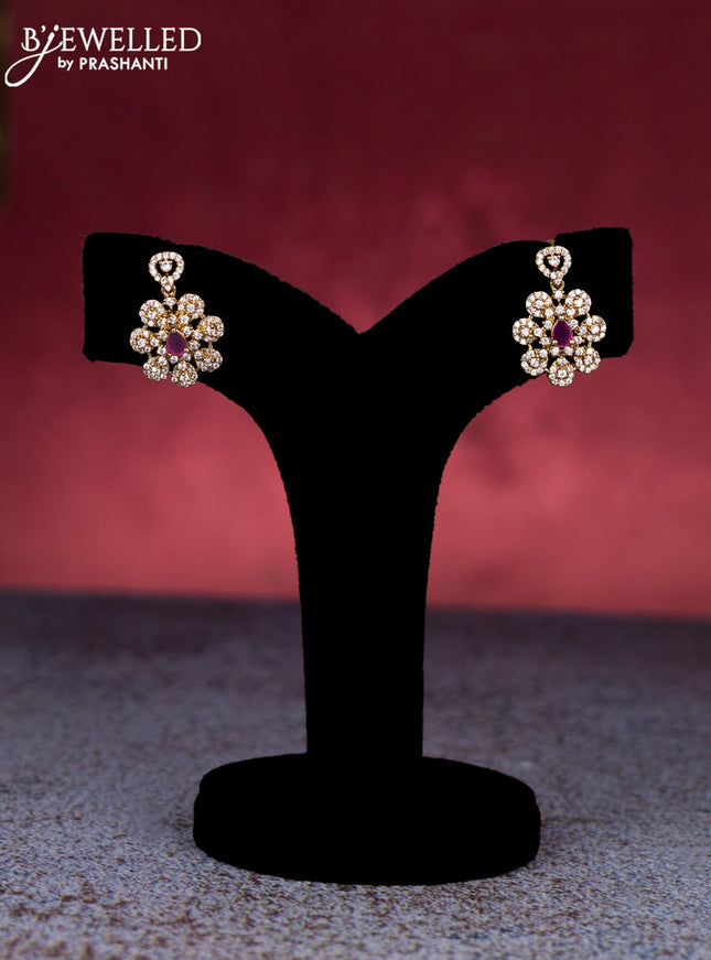 Beaded maroon necklace with ruby and cz stones in victorian finish