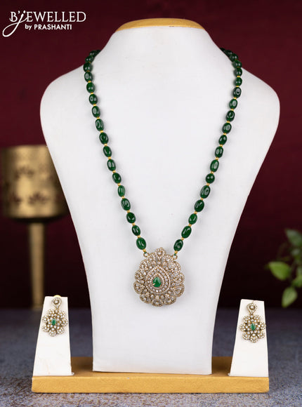 Beaded green necklace with emerald and cz stones in victorian finish