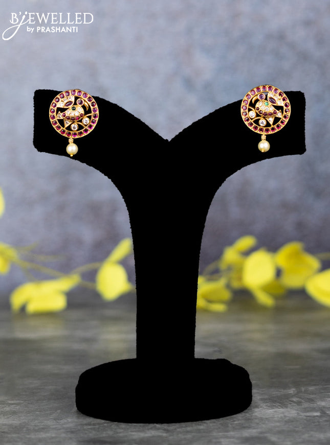 Pearl double layer haram peacock design with kemp & cz stones and pearl hangings