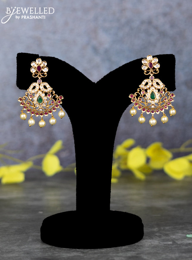 Pearl double layer haram with kemp & cz stones and pearl hangings