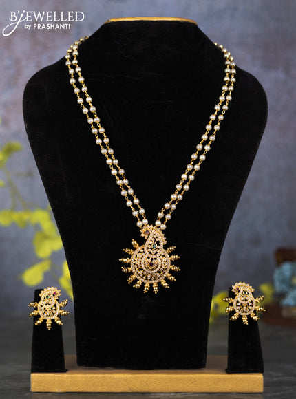 Pearl double layer haram peacock design with kemp and cz stones