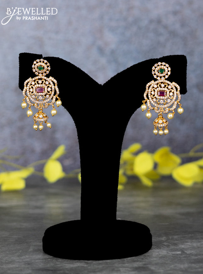 Pearl triple layer haram peacock design with kemp & cz stones and pearl beads hangings