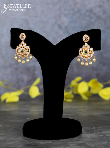 Pearl double layer haram elephant design with kemp & cz stones and pearl hangings