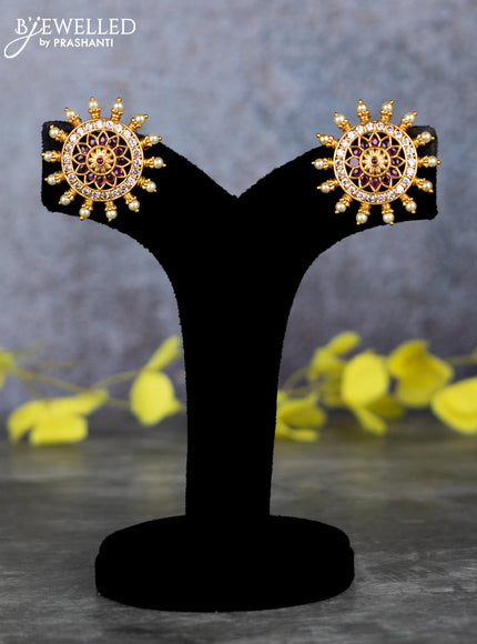 Pearl triple layer haram with ruby and cz stones