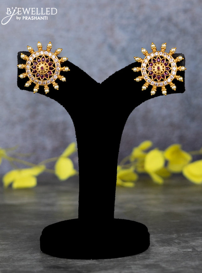 Pearl triple layer haram with ruby and cz stones