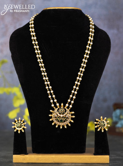 Pearl double layer haram chandbali design with emerald and cz stones