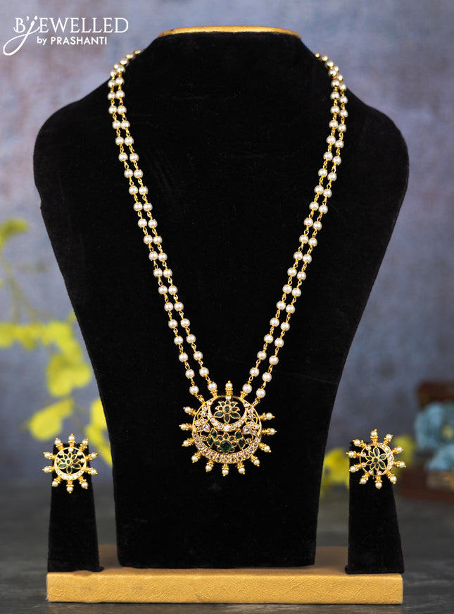 Pearl double layer haram chandbali design with emerald and cz stones