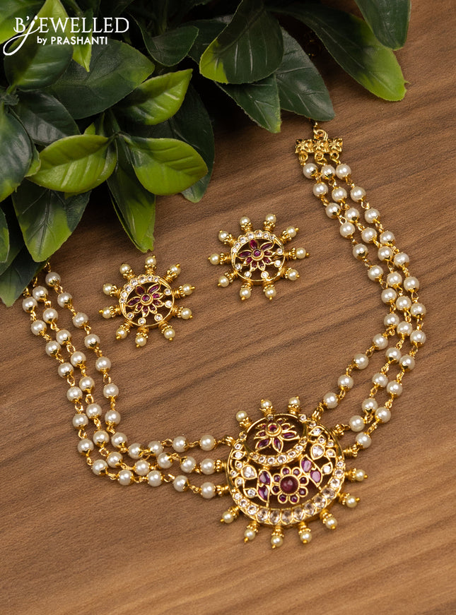 Pearl choker with ruby & cz stones and pearls