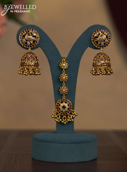 Antique combo set manga pattern with kemp & cz stones and golden beads hangings