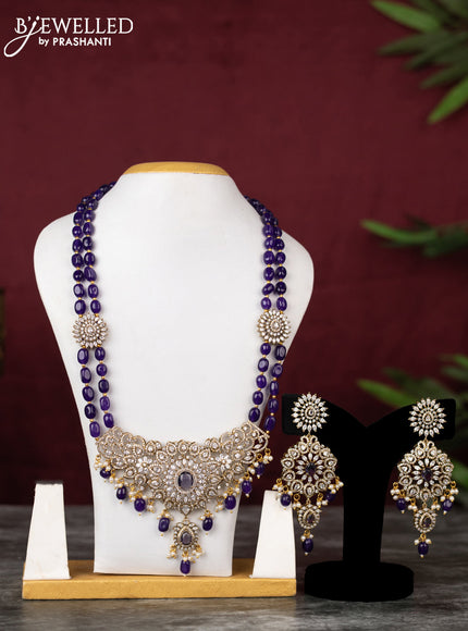 Beaded double layer violet haram with cz stones and pearl & beads hangings in victorian finish