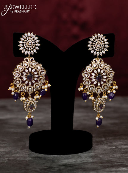 Beaded double layer violet haram with cz stones and pearl & beads hangings in victorian finish