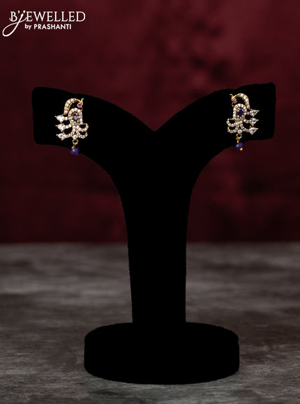 Beaded multilayer violet necklace with peacock side pendant and cz stones in victorian finish