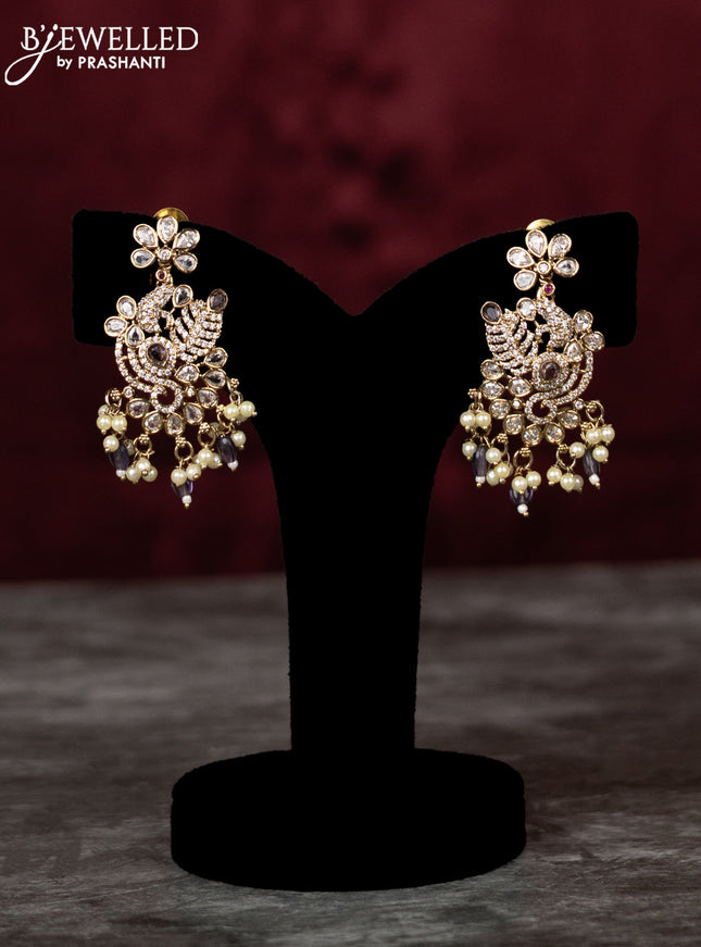 Beaded double layer violet necklace with cz stones and pearl & beads hangings in victorian finish