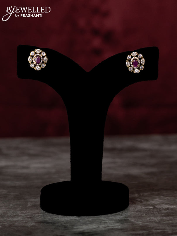 Beaded triple layer maroon necklace with ruby and cz stones in victorian finish