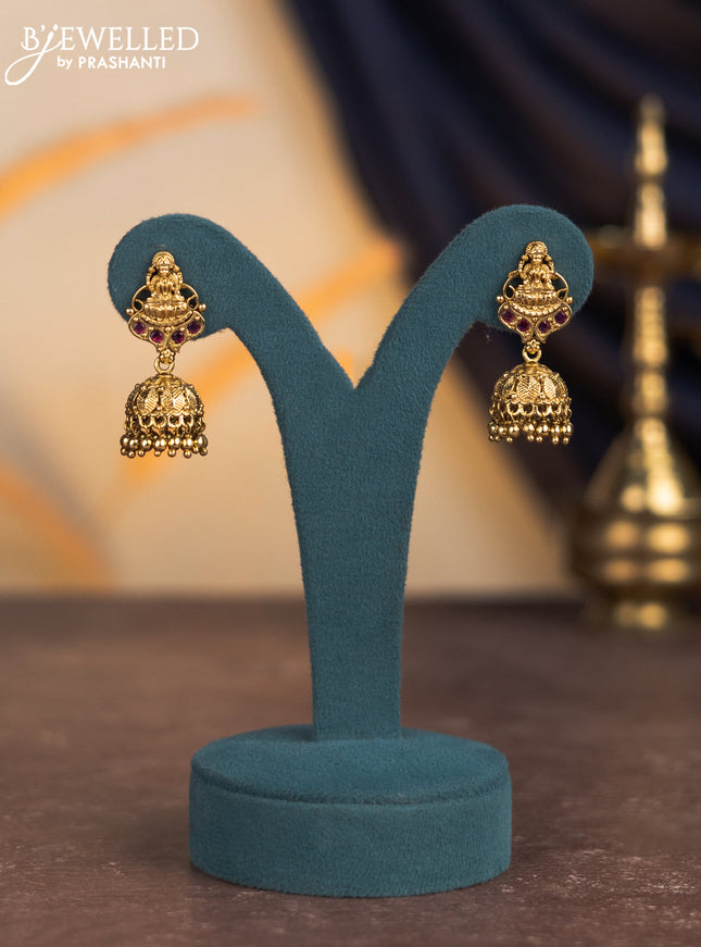 Antique attigai necklace lakshmi pendant with kemp & kundan stones and golden beads hangings