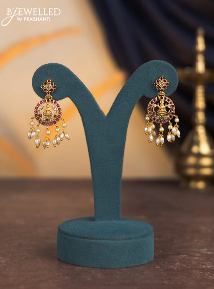Antique attigai necklace lakshmi & manga design with kemp & cz stones and pearl hanings