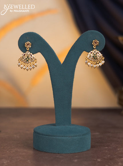 Attigai necklace manga pattern with kemp & cz stones and hangings in gold finish