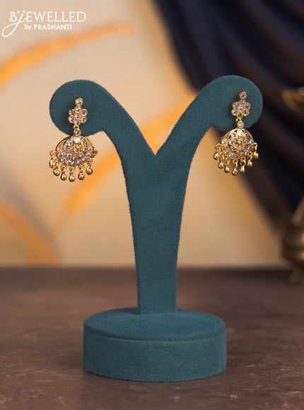 Attigai necklace with cz stones and golden beads hangings in gold finish