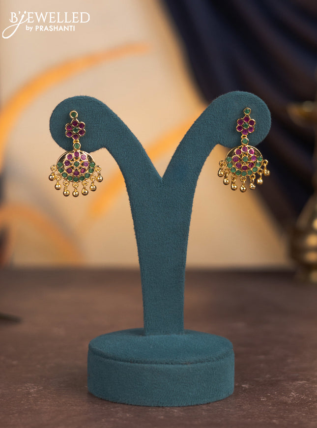 Attigai necklace with kemp stones and golden beads hangings in gold finish