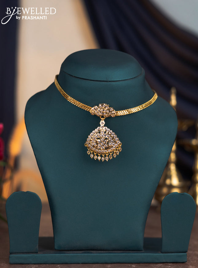 Attigai necklace with cz stones and hangings in gold finish without earrings