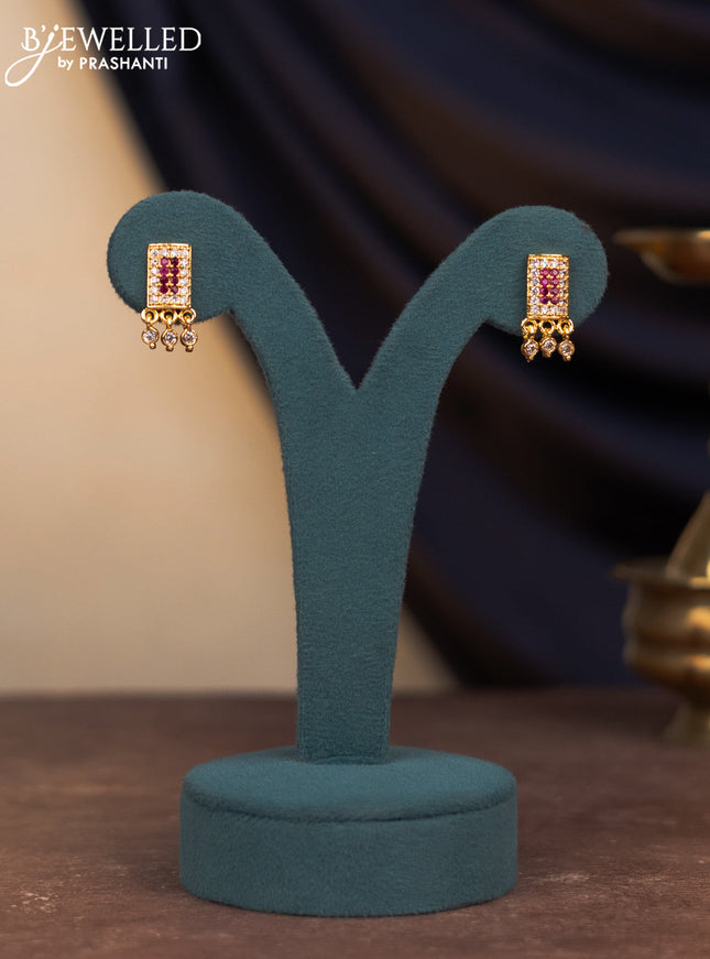 Attigai necklace with ruby & cz stones and hangings in gold finish