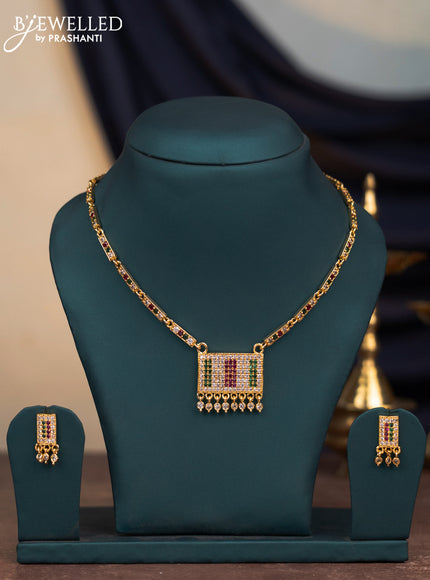 Attigai necklace with kemp & cz stones and hangings in gold finish